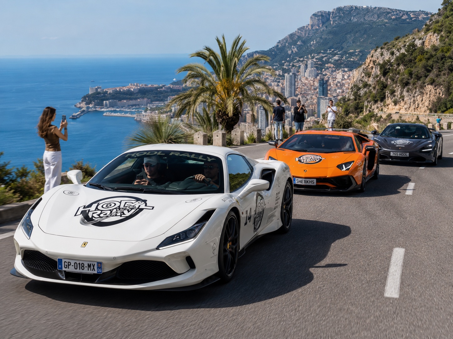 HODL Rally supercars above Monaco