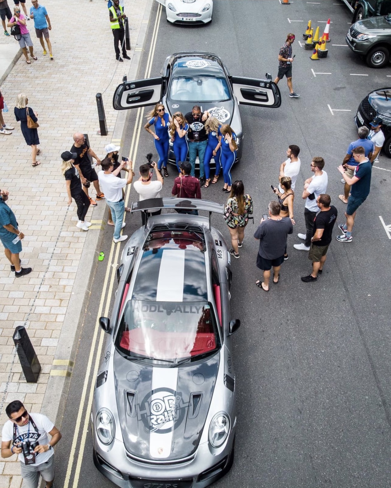 Pall Mall photoshoot with the HODL Rally models and rally cars